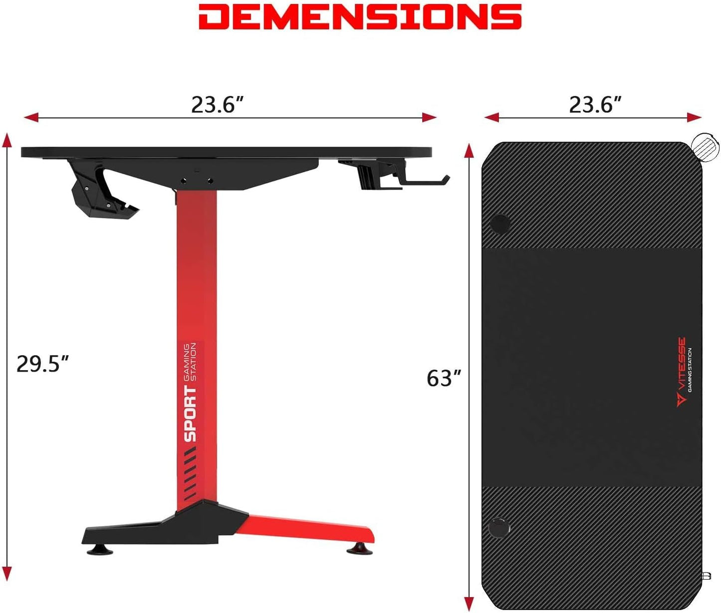 Gaming Desk 63 Inch, Ergonomic Gamer Computer Desk with Mouse Pad, PC Gaming Tables with Gaming Handle Rack, Cup Holder Headphone Hook