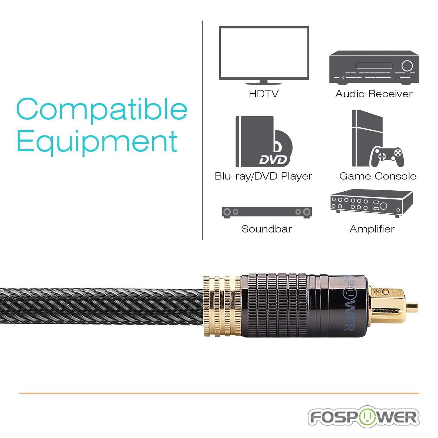 24K Gold Plated Toslink Digital Fiber Optical Audio Cable (S/PDIF) - [Zero RFI & EMI Interference] Metal Connectors & Ultra Durable Nylon Braided Jacket (3Ft)