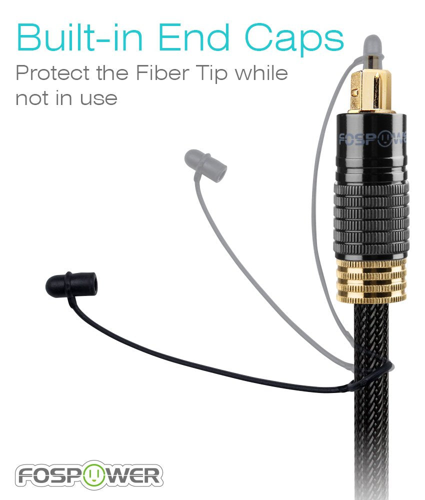24K Gold Plated Toslink Digital Fiber Optical Audio Cable (S/PDIF) - [Zero RFI & EMI Interference] Metal Connectors & Ultra Durable Nylon Braided Jacket (3Ft)