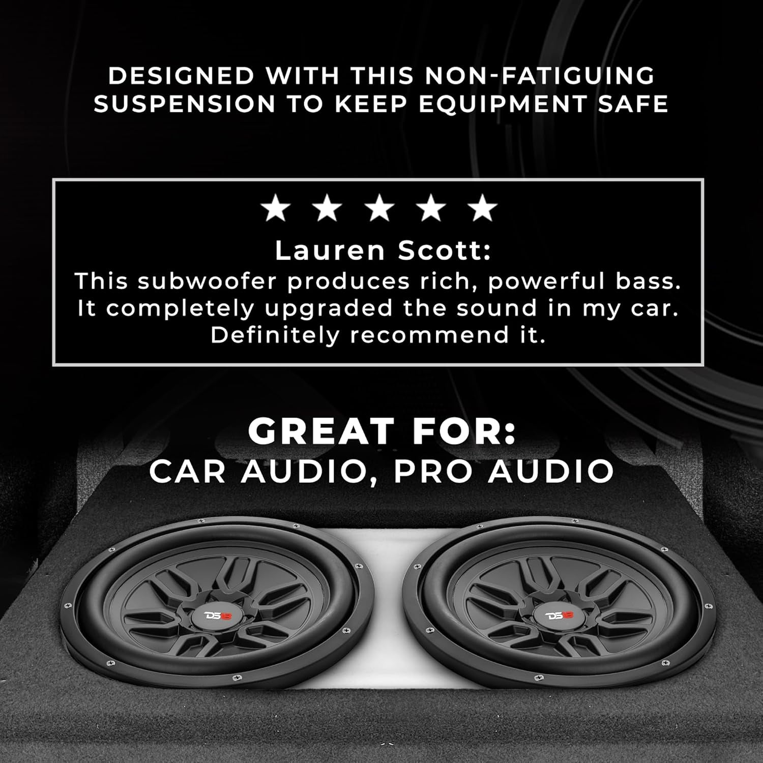 SLC-MD12 Subwoofer in Black - 12-Inch Speaker, 500W Max Power, 250W RMS Power, ACCAW 4 Layer Voice Coil, Black Steel Frame, SVC, 4 Ohm Impedance, Ferrite Magnet (1 Speaker)