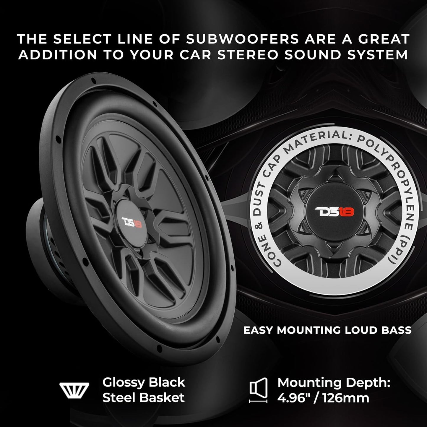 SLC-MD12 Subwoofer in Black - 12-Inch Speaker, 500W Max Power, 250W RMS Power, ACCAW 4 Layer Voice Coil, Black Steel Frame, SVC, 4 Ohm Impedance, Ferrite Magnet (1 Speaker)